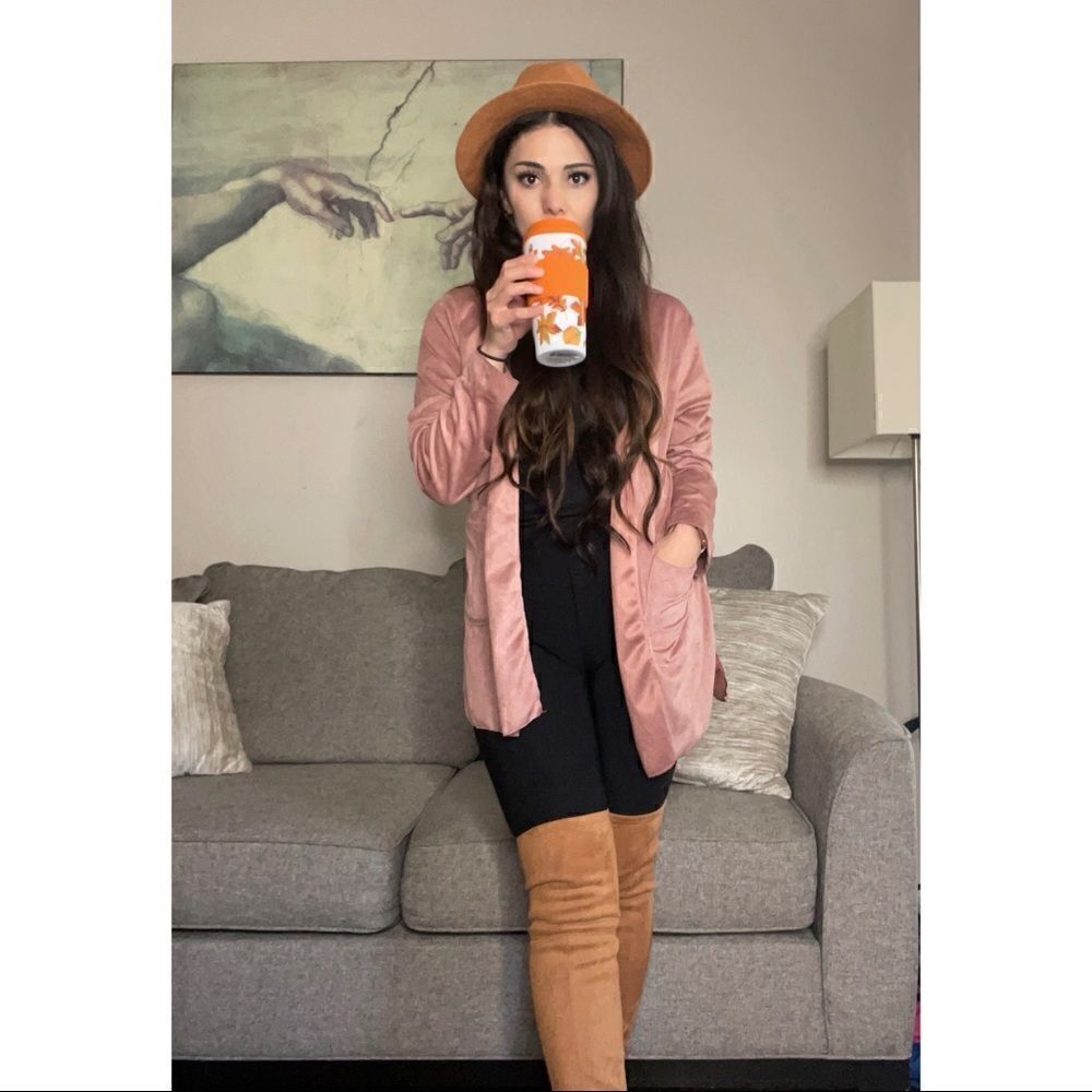 Mauve Belted Faux Suede Hooded Jacket - Picture 2 of 4
